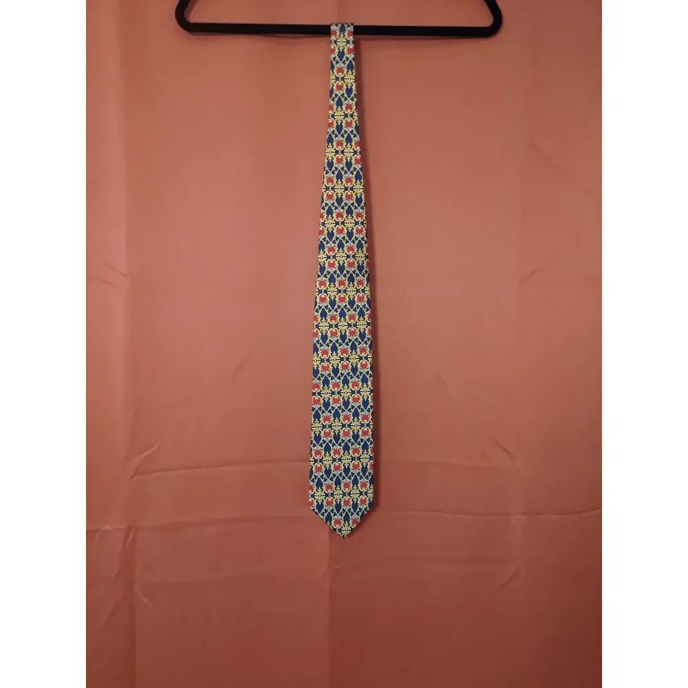 Giorgio Sermoneta Roma 100% Silk Necktie Gold Red Blue Royal Pattern 58